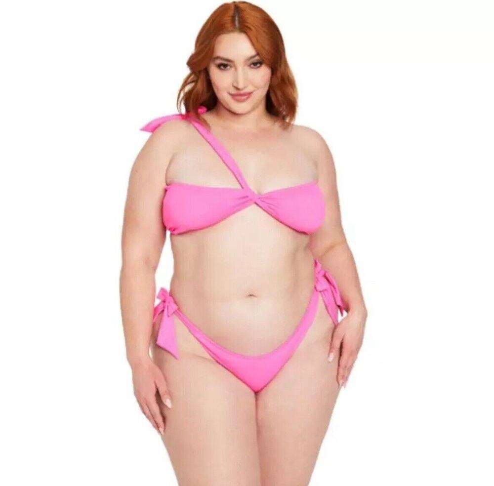 NWT Frederick's of Hollywood 2 Piece Laguna Hot Pink Bikini L Large One Shoulder